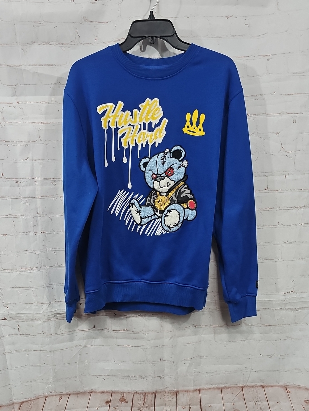 Blue 'Hustle Hard' Graphic Crewneck Sweatshirt